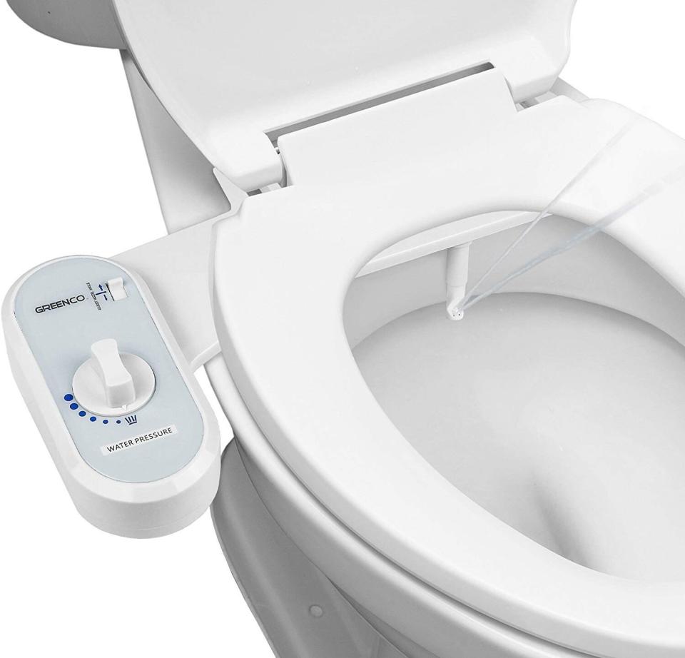 The Greenco Bidet Fresh Water Spray Non-Electric Mechanical Bidet Toilet Seat Attachment has 3,000 reviews. Find it for $60 on <a href="https://amzn.to/2Qobn5X" target="_blank" rel="noopener noreferrer">Amazon</a>.