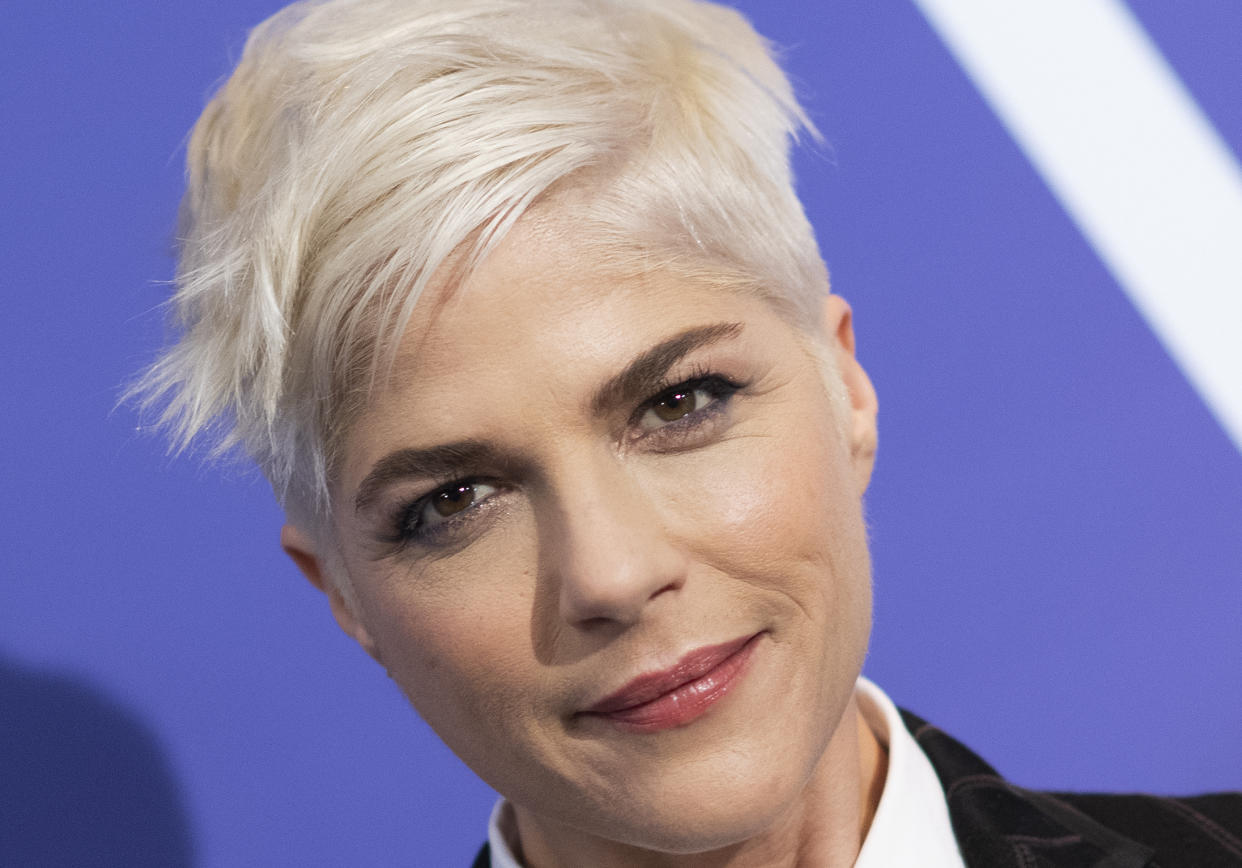 Actress Selma Blair, 49, introduced her new service dog, Scout. (Photo: VALERIE MACON/AFP via Getty Images)