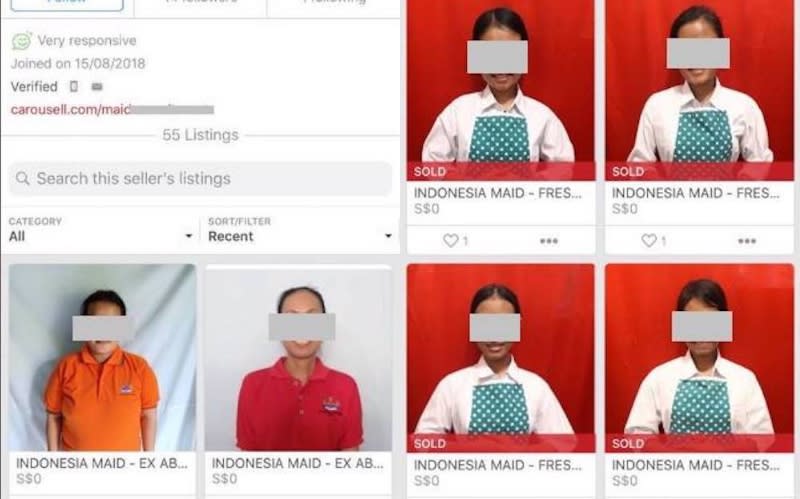 Indonesian domestic workers found listed on online marketplace Carousell. (File photo: Yahoo News Singapore)