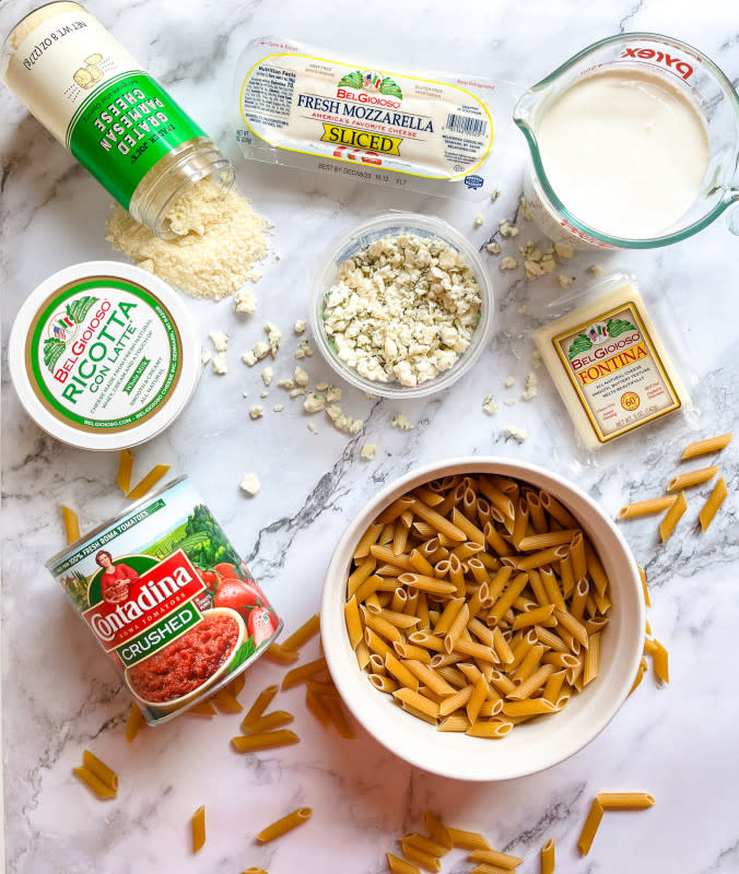 Penne with Five Cheeses ingredients<p>Courtesy of Jessica Wrubel</p>