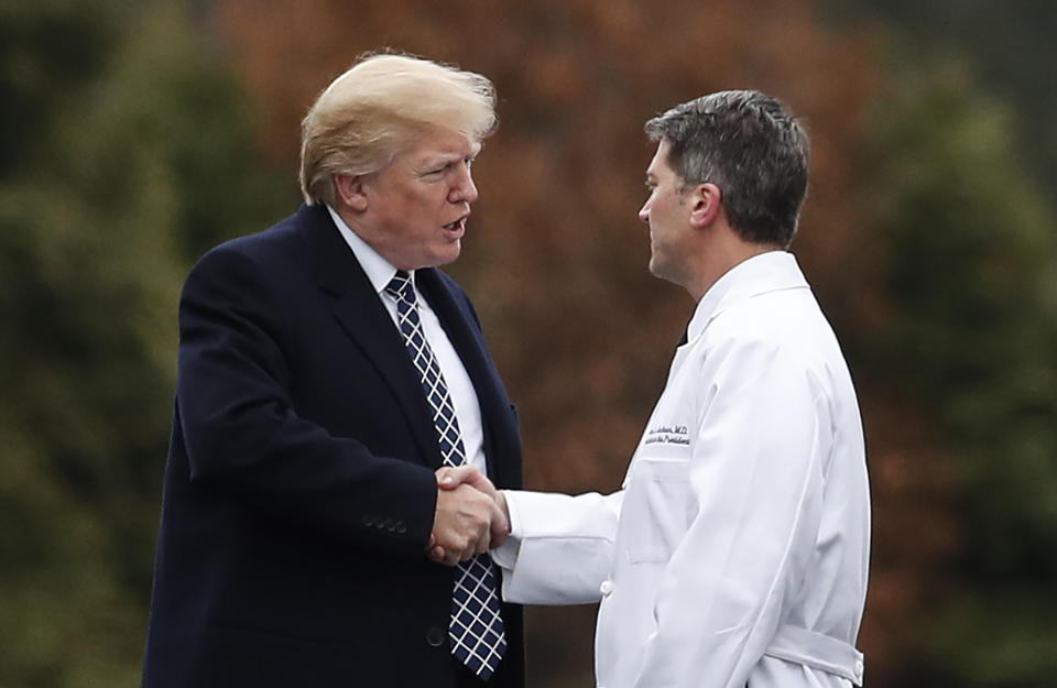 President Trump and White House physician Dr. Ronny Jackson, his nominee to replace David Shulkin as Veterans Affairs secretary (AP Photo/Carolyn Kaster)