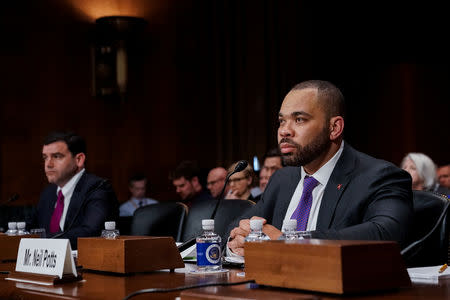 Facebook policy director Neil Potts testifies before a Senate Judiciary Constitution Subcommittee hearing titled "Stifling Free Speech: Technological Censorship and the Public Discourse." on Capitol Hill in Washington, U.S., April 10, 2019. REUTERS/Jeenah Moon