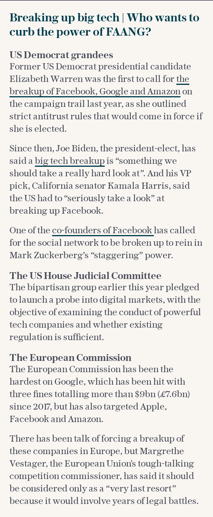 Breaking up big tech | Who wants to curb the power of FAANG?