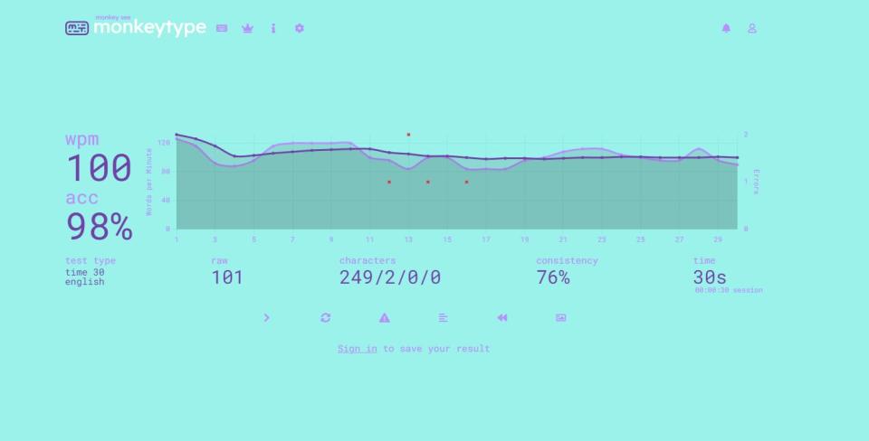 Monkeytype test results for Epomaker x Aula F75