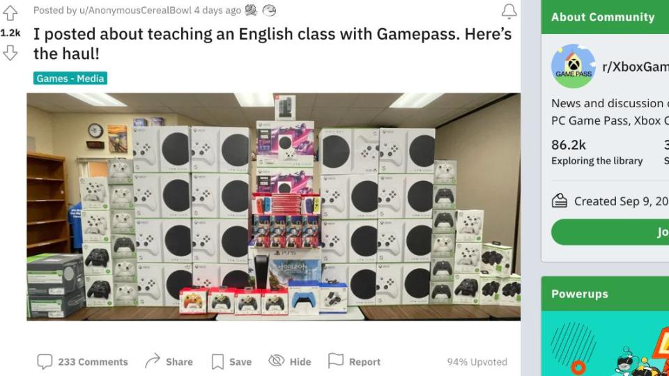 這名老師在reddit上發文分享自己用遊戲機教英文。（圖／翻攝自「reddit」）