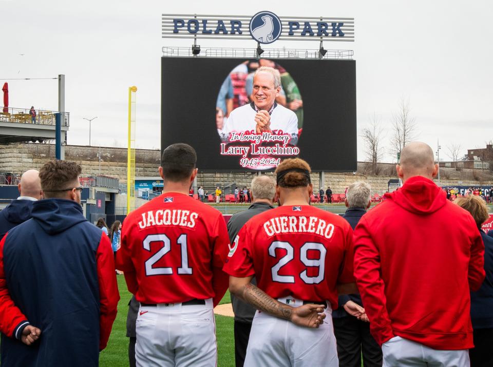 Worcester Red Sox chairman Larry Lucchino was honored with a moment of silence during the pre-game ceremony on opening day at Polar Park Tuesday.