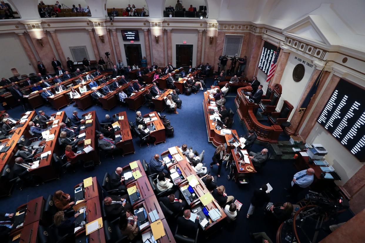 The Kentucky House of Representatives met on the first day of the session in the House Chamber at the State Capitol in Frankfort, Ky. on Jan. 3, 2023.  