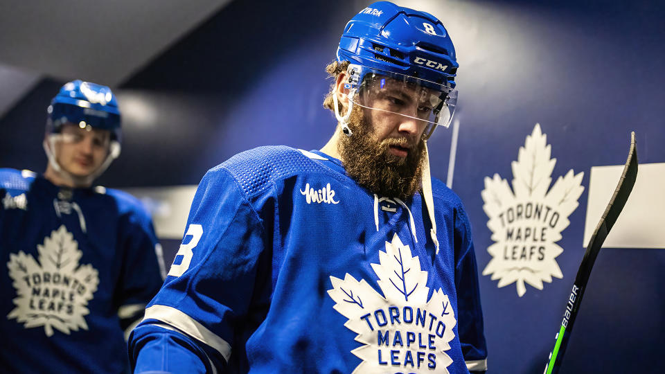 Toronto Maple Leafs defenceman Jake Muzzin has no timetable to return. (Photo by Kevin Sousa/NHLI via Getty Images)