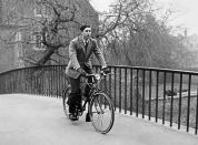 Charles on his bicycle in Cambridge in May 1969. The city is known for being a haven for cyclists. (Central Press/AFP via Getty Images)