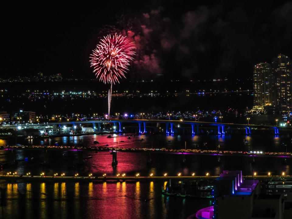 fireworks over downtown miami