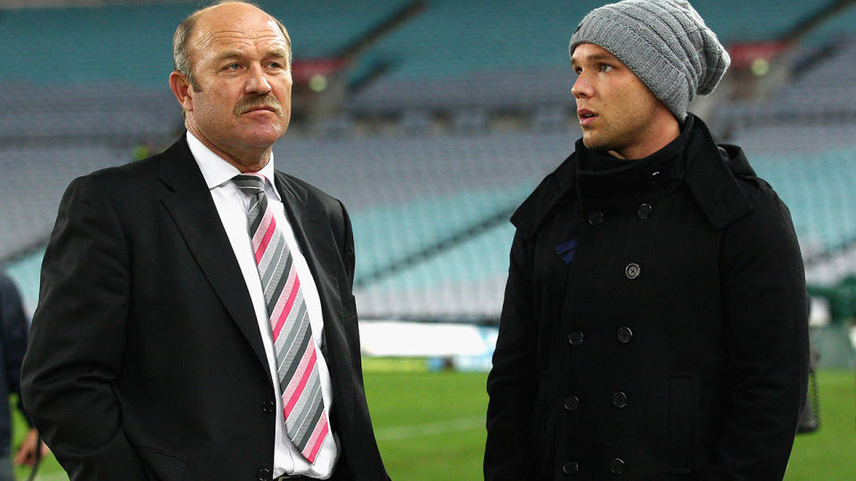 Wally Lewis and son Lincoln, pictured here at the 2011 State of Origin series. 