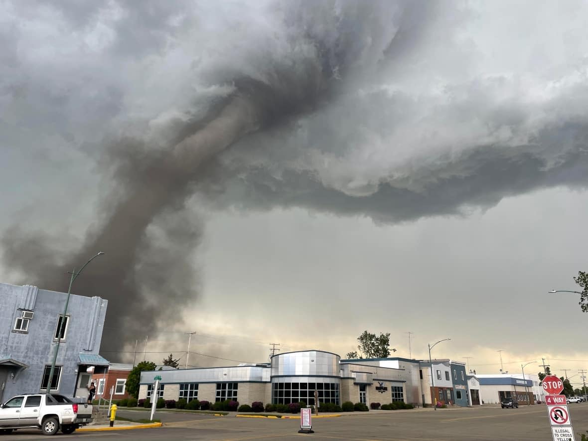 A tornado sighting at Foam Lake on Wednesday.  (Submitted by Tricia Kristjanson - image credit)