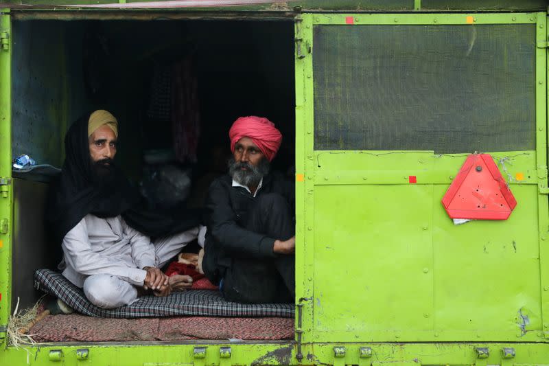 A protest against the newly passed farm bills, at Singhu border near Delhi