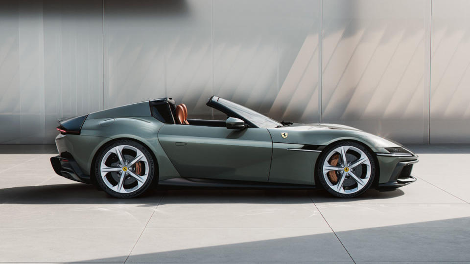 The Ferrari 12Cilindri Spider dressed in Verde Toscana.