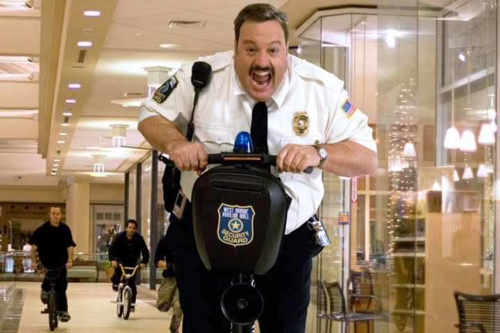 Kevin James rides a segway in Paul Blart: Mall Cop.
