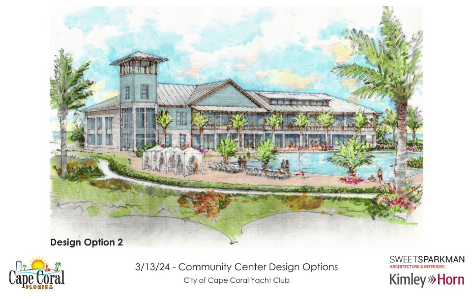 Presented at the Cape Coral committee of the whole meeting on March 13, design option two for the new Community Center at the Yacht Club leaned heavily on the old design of the Ballroom building.