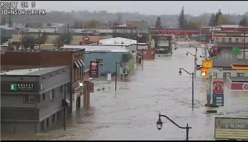 State Route 9 in Sumas, as captured by WSDOT camera at Johnson Creek, shows flooding from the Sunday-Monday, Nov. 14-15, rainstorm.