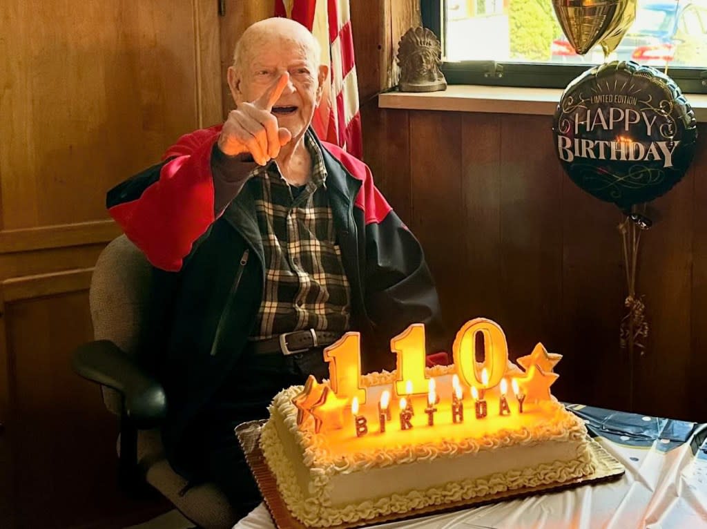 Vincent Dransfield celebrates his 110 birthday on March 28 at the Singac Volunteer Fire Company #3 — as he became the eighth-oldest reported man alive. Erica Lista/Instagram