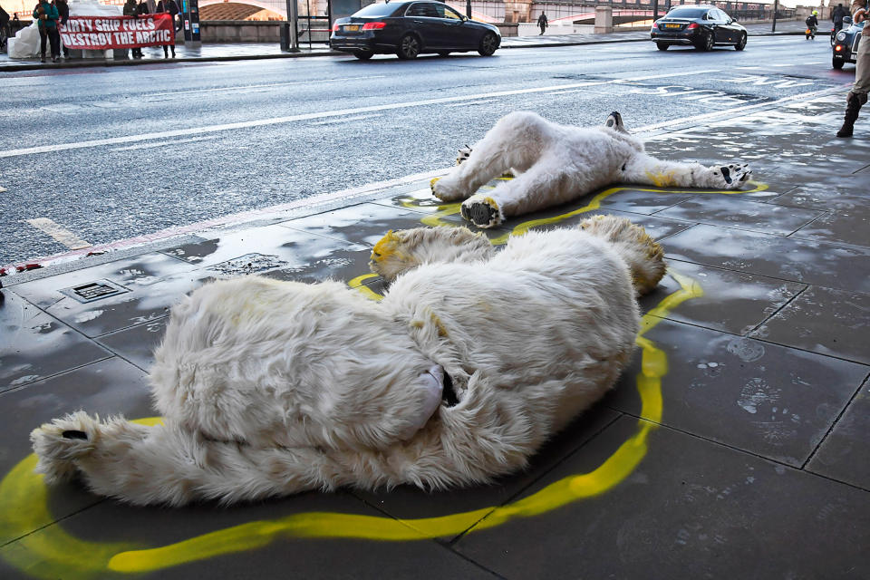 XR protesters dressed as dead polar bears in Westminster, London, on Feb. 17. | Jeremy Selwyn—Evening Standard/Redux