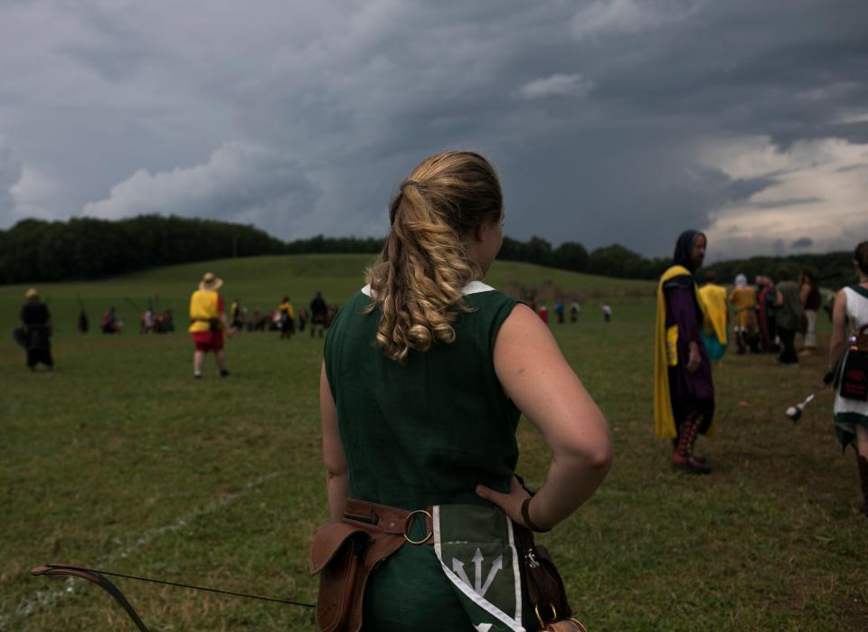 Gretchen Arnold stands on the battlefield at Ragnarok. (Photo: Maddie McGarvey for HuffPost)