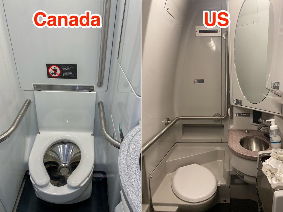 Business class bathrooms in Canada and the US