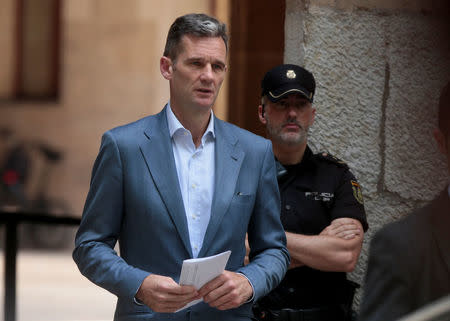 Inaki Urdangarin, Spain's King Felipe's brother-in-law, leaves court with his prison sentence in Palma de Mallorca, Spain, June 13, 2018. REUTERS/Enrique Calvo