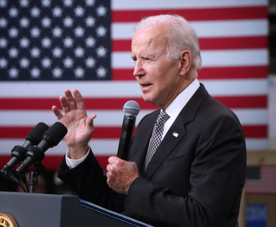 President Biden speaks after a tour of the IBM site in Poughkeepsie Oct. 6, 2022. IBM announced they will be investing $20 billion in the Hudson Valley over the next 10 years to develop semiconductors and other technologies.