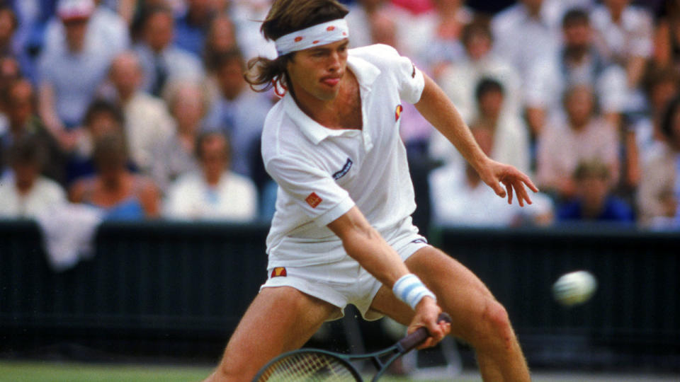 Chris Lewis, pictured here in action in the 1983 Wimbledon final.