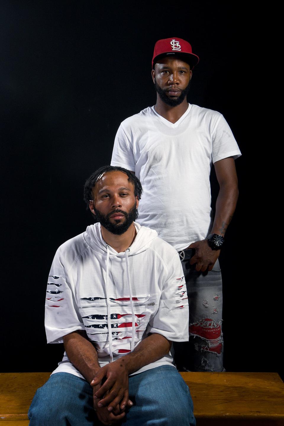 Brandon Pickens, left, and Marcus Hyatt, right, were pulled over by police for failure to use a turn signal when changing lanes in late January. Buncombe County Sheriff deputies detained the two men for four hours and strip searched them in a gas station bathroom looking for drugs. When nothing illegal was found they were eventually let go. 