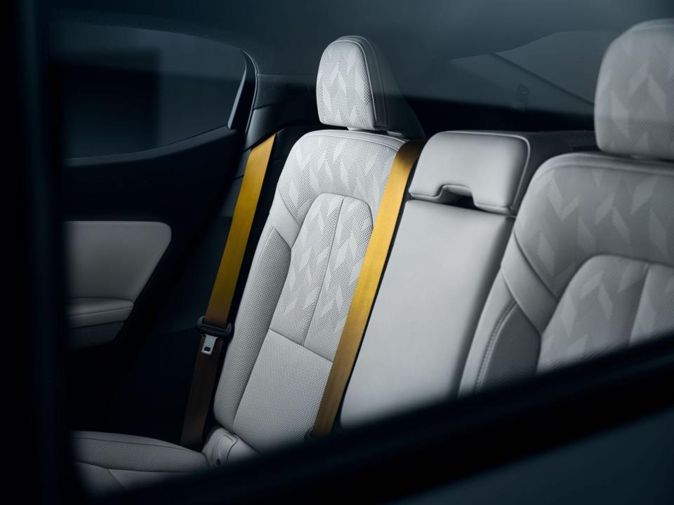 Inside, the Polestar 2's vegan “leather” seats, gold seatbelts, upcycled materials (some of the interior is recycled from fishing nets), heated and cooled seats, voice-activated navigation and climate controls and ample touchscreen real estate match the Polestar 2's futuristic vibe.