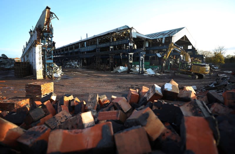 Demolition work is seen on former railway engineering buildings to make way for housing in Crewe