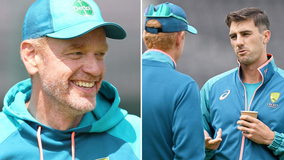 Pictured left is Aussie coach Andrew McDonald and captain Pat Cummins on the right.