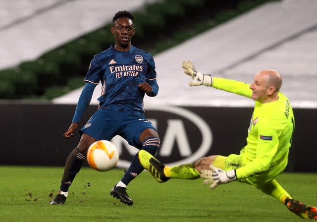 Folarin Balogun scores Arsenal’s fourth goal against Dundalk in December