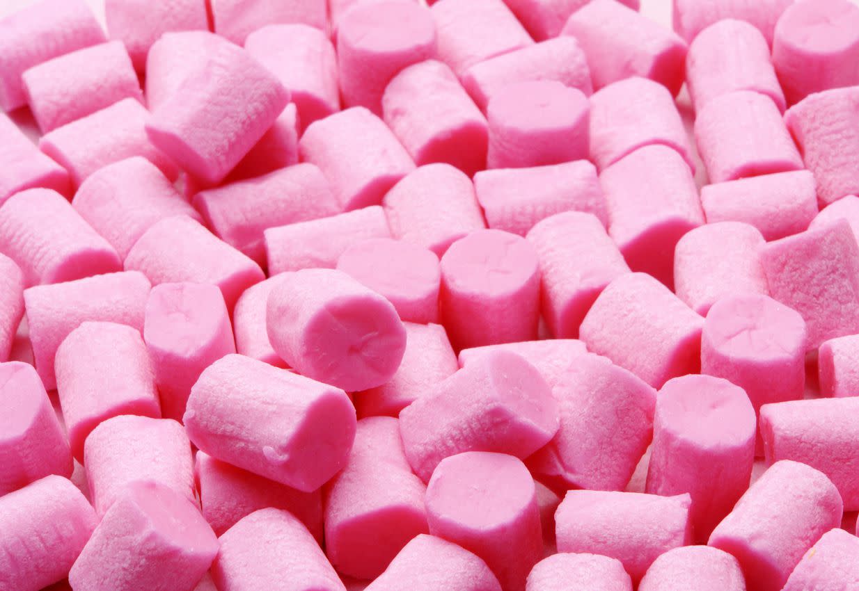 Close up of pink bubble gum as a background