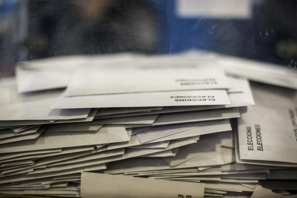 <p>Ballot papers in an urn in Barcelona, Spain, Dec. 21, 2017.<br>(Photograph by Jose Colon / MeMo for Yahoo News) </p>