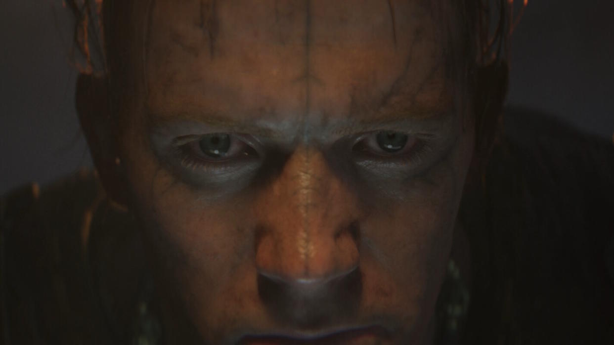  Senua's Sacrifice: Hellblade 2 promo image - a very close closeup of some guy's face. 