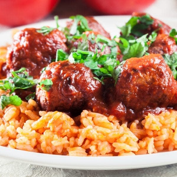 Souzoukakia (Greek meatballs) is among the dishes available for dining in or for carryout at the Akron Greek Fest. [Courtesy Annunciation Greek Orthodox Church of Akron]
