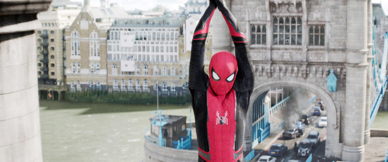 Tom Holland swings into action without Robert Downey Jr. in 'Spider-Man; Far From Home' (Photo: Columbia / ? Marvel Studios/ Courtesy Everett Collection)