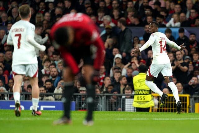 Wilfried Zaha (right) scores Galatasaray's equaliser