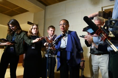 Delegate Holmes Norton speaks with reporters after a closed-door deposition by former U.S. ambassador to Ukraine Yovanovitch on Capitol Hill in Washington