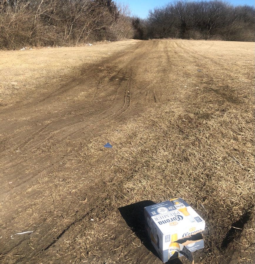 This makeshift road running north from near S.E. 23rd and Bellview Avenue in Topeka leads to a camp where people who are unsheltered live, Shawnee County commissioners were told Thursday.