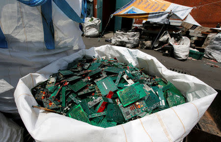 FILE PHOTO: Packed electronic waste are seen outside at a recycling warehouse, in Mexico City, Mexico August 18, 2017. REUTERS/Henry Romero/File Photo