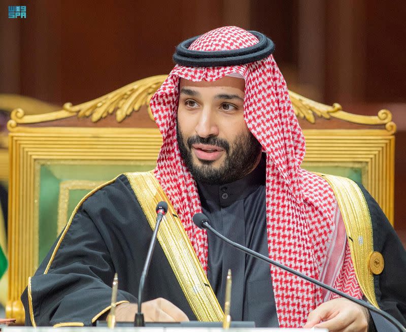 FILE PHOTO: Saudi Crown Prince Mohammed bin Salman speaks during the Gulf Summit in Riyadh, Saudi Arabia