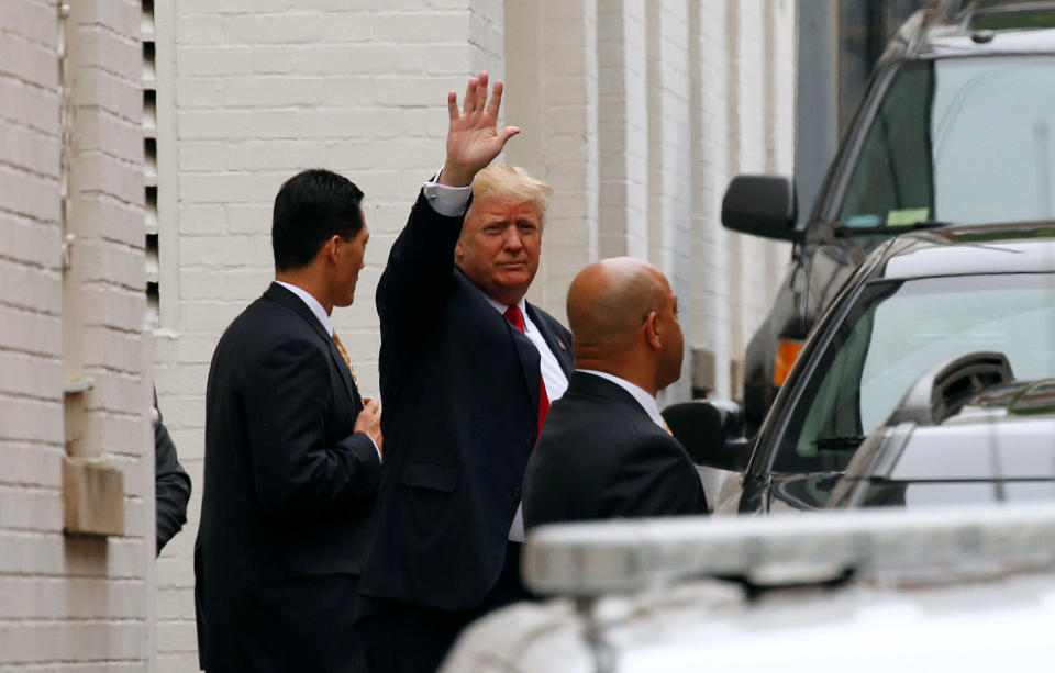 U.S. Republican presidential candidate Donald Trump arrives at the Republican National Committee for a meeting with Speaker of the House Paul Ryan on Capitol Hill in Washington on May 12, 2016.