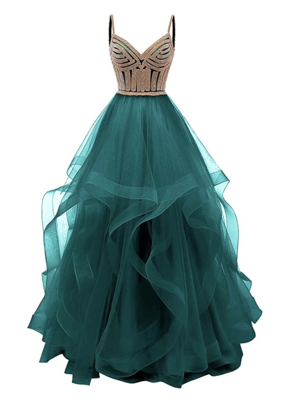 Crystal Tulle Tiered Prom Dress