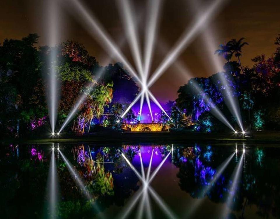 The Night Garden at Fairchild Tropical Botanic Garden in Coral Gables. The Garden is transformed into a  wonderland with interactive surprises including an augmented reality Fairy Quest challenge, a flower maze and Archimedes the Talking Tree.