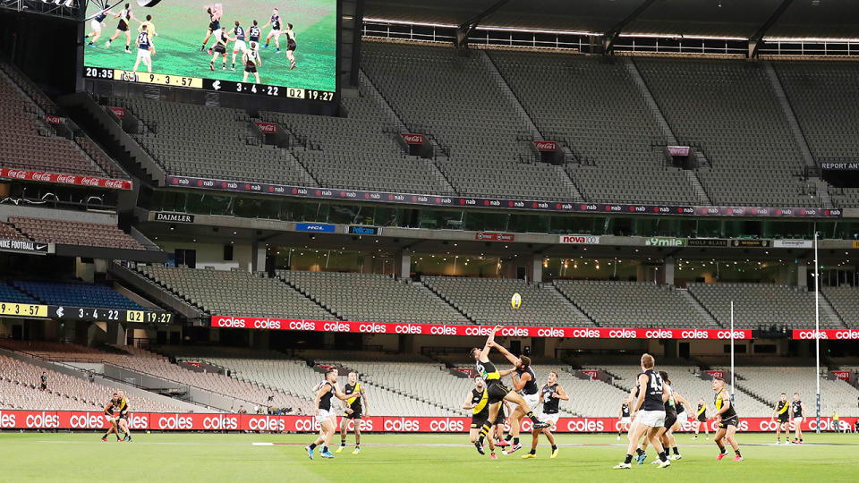 Richmond and Carlton, pictured here playing behind closed doors at the MCG.