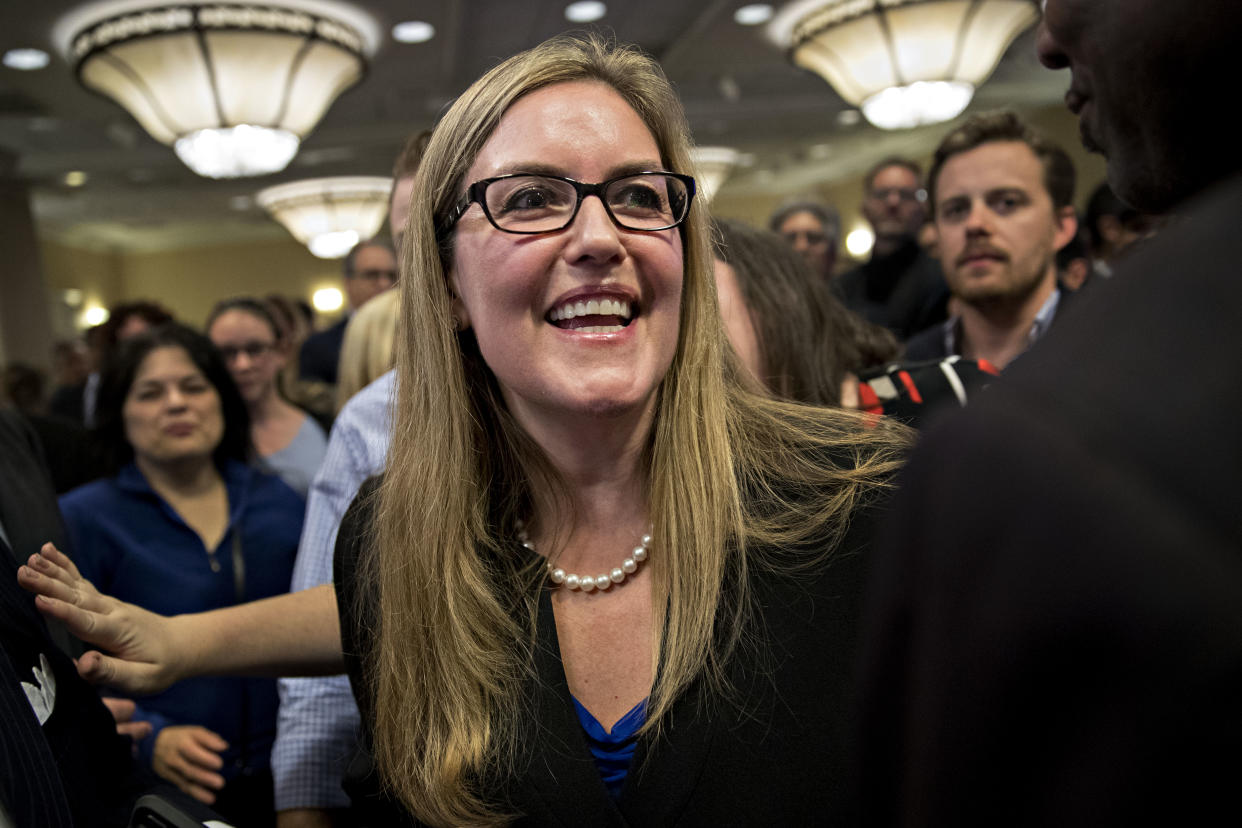 The new congresswoman for Virginia’s 10th District started the term by placing a transgender flag outside her office. (Photo: Andrew Harrer/Bloomberg via Getty Images)