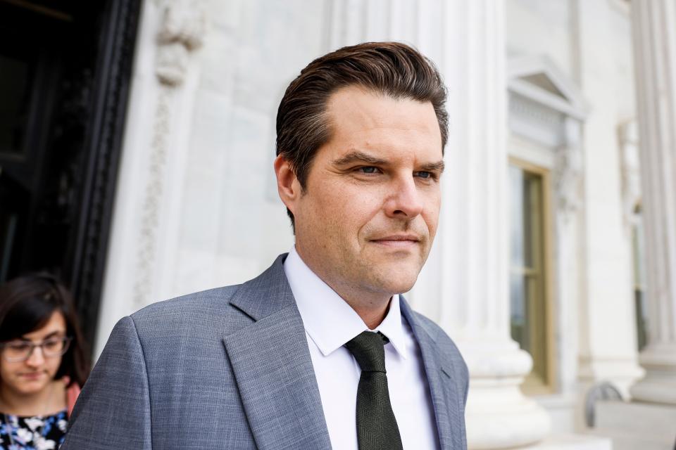 : Rep. Matt Gaetz (R-FL) departs from the U.S. Capitol Building on September 29, 2023 in Washington, DC. The House of Representatives failed to pass a temporary funding bill to avert a government shutdown, with 21 Republicans joining Democrats in defiance of U.S. Speaker of the House Kevin McCarthy (R-CA).
