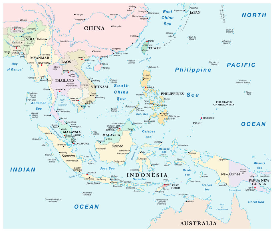 vector map of the states of southeast asia.